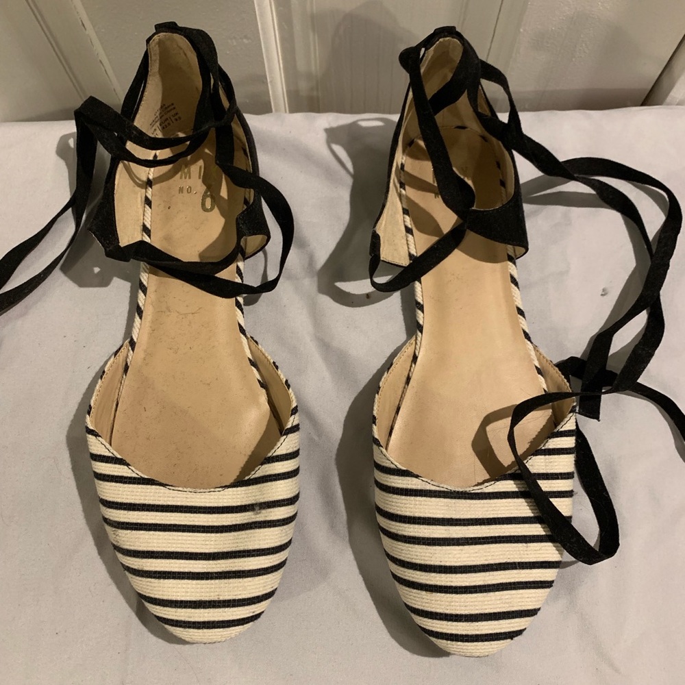 Striped Round Toe D’Orsay Flats with Ankle Straps